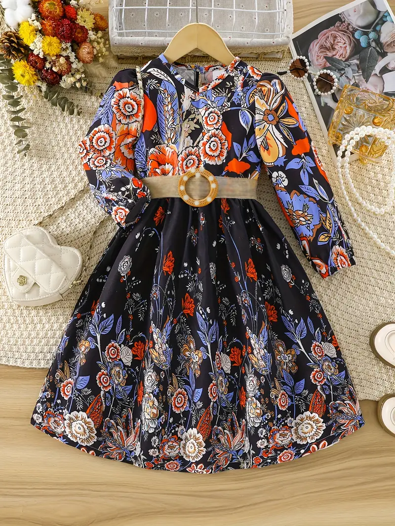 Elegant Floral Full-Sleeve Fit & Flare Gown for Girls - Princess Flower Party Dress 1769