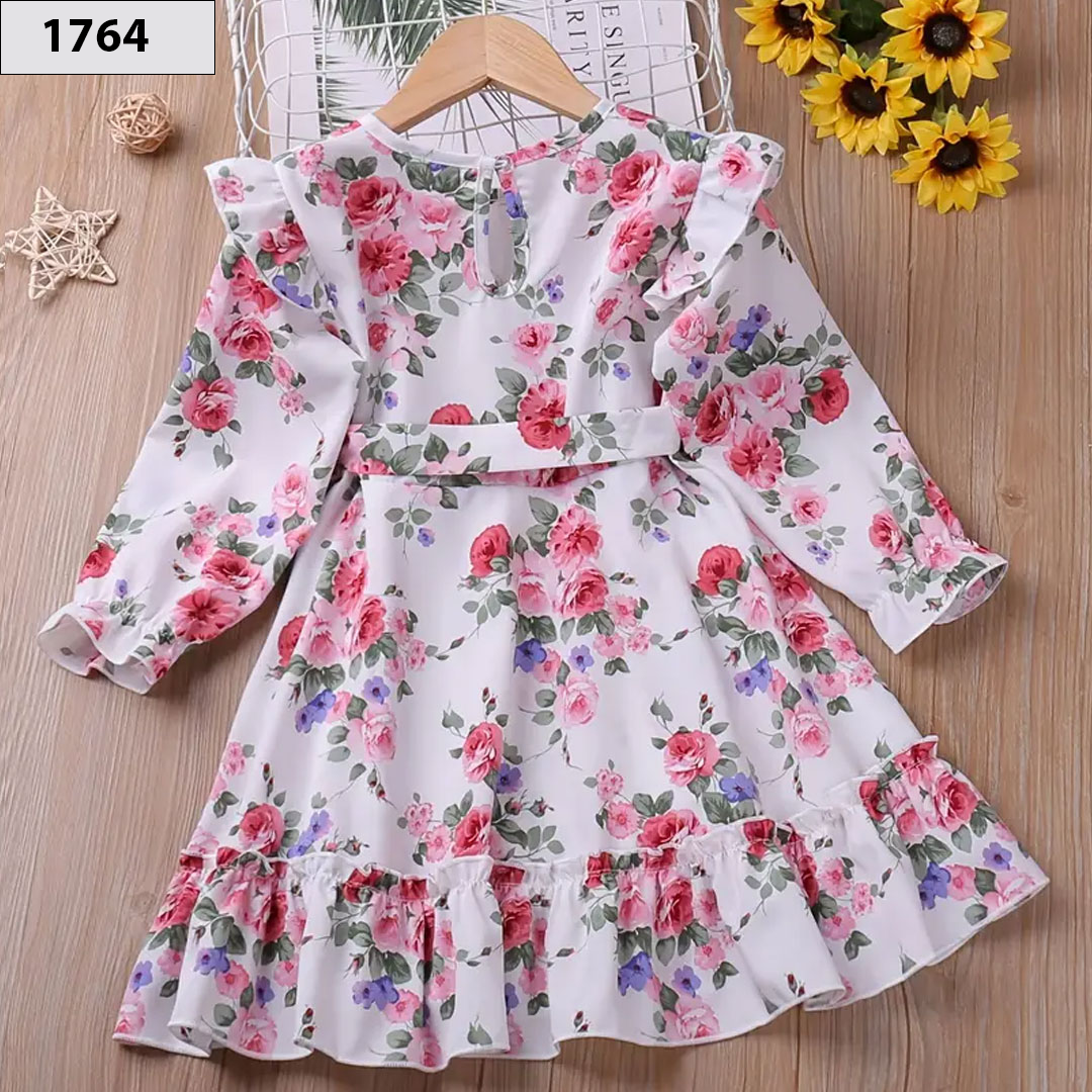 Graceful Floral Full-Sleeve Fit & Flare Gown for Girls - Princess Party Flower Dress 1764